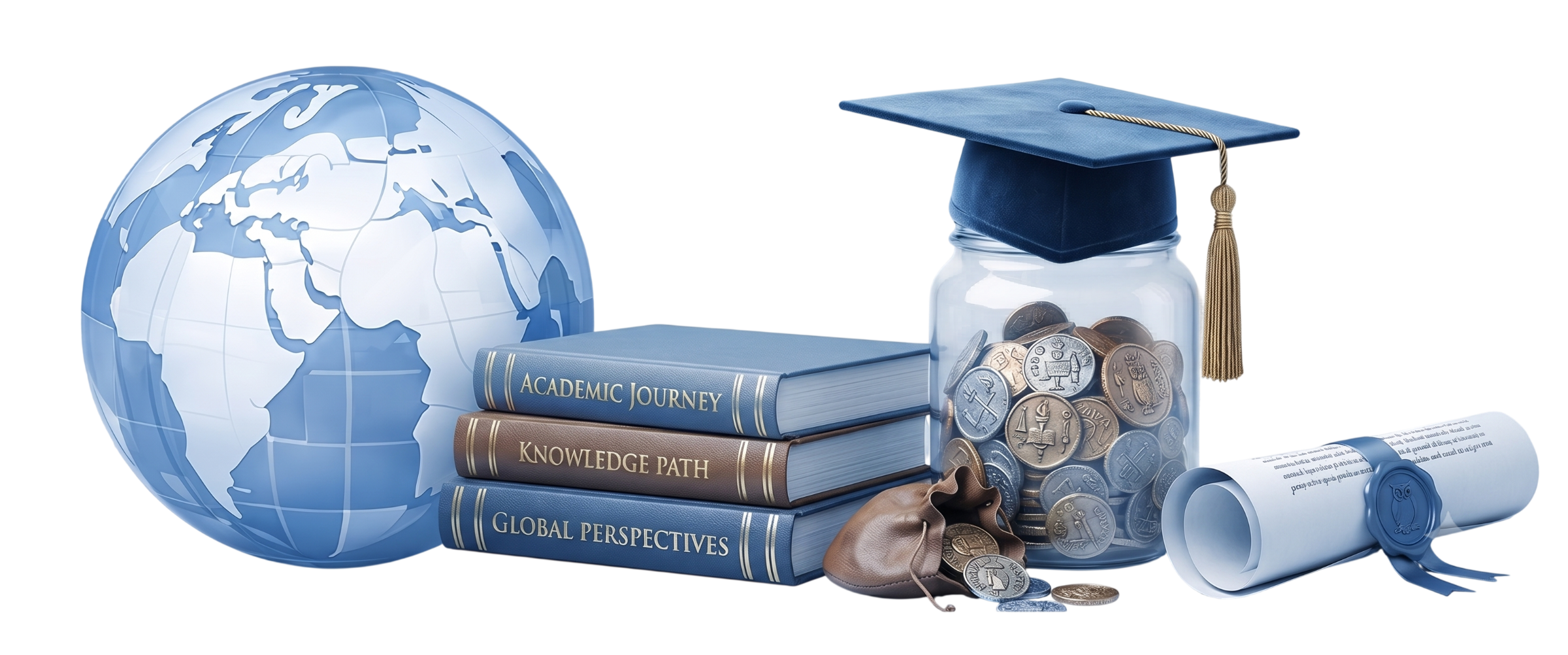 Globe, books and graduation cap illustration