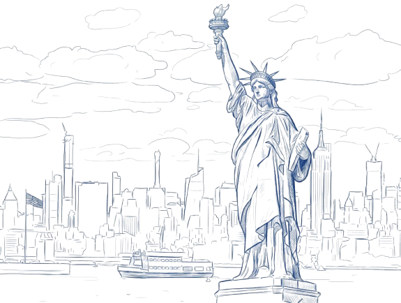 Statue of Liberty & NYC Skyline Sketch Backdrop